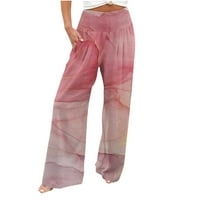 Жени памучни панталони еластични с висока талия с широки крака панталони леки удобни бохо флорални летни плажни панталони с джобове