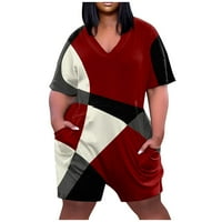 Corashan Women Plus Jumpsuit Colorblock с къси ръкави къси панталони V-образно деколте с джобни разхлабени летни романи