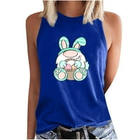 Symoid Womens Tank Топс- Отпечатани ежедневни свободни екипажи Великден лято без ръкави тениски върхове син XL