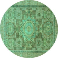 Ahgly Company Machine Pashable Indoor Round Abstract Turquoise Blue Modern Area Rugs, 8 'Round