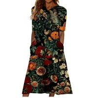 Рокли за жени отпечатани V-образно деколте A-Line Средна дължина Небрежна лятна рокля с къс ръкав многоцветна l