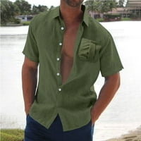 Jsaierl Men's Linen Beach риза с къс ръкав небрежен бутон надолу ризи