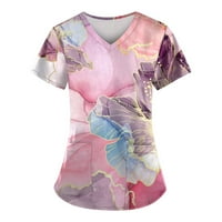 Женска модна отпечатана работна униформа с джобна тениска с къс ръкав, лилав, xxxxl, 97% полиестер, 3% спандекс
