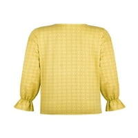 Rejlun женски бутон надолу върхове елегантна ръкава туника риза плаж блуза жълто 2xl