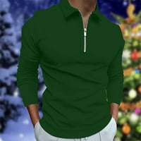 Мъжки квартал цип на пуловер върхове дълги ръкав небрежен тънък прилепнал леки ревера поло ризи солиден цвят голф ризи