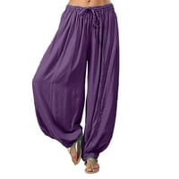 Панталони жени, женски есенен твърд цвят свободен голям размер еластична лента с широки панталони панталони лилави l