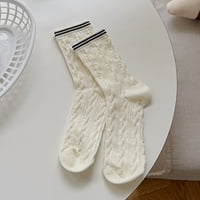 Wofedyo чорапи за жени жени Есента и зимата три жакард чорапи средна тръба усукване памук ежедневни прости ербитирани чорапи бедро високи чорапи