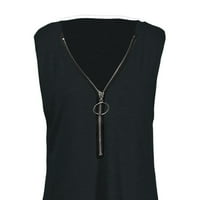 Моден женски твърд цвят v-collar Zipper къс ръкав свободен комфортен върхове блуза xxxl