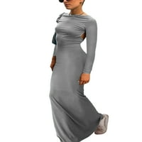 Хиригин жени рокля с дълъг ръкав Небрежен рибен хем плътна цвят без гръб рокля за плажен клуб улични дрехи