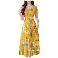 Рокли за лабакиха за жени жени модна лятна благодат среден клас къс ръкав плажен печат рокля жълта s
