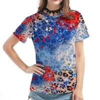 Дамски ежедневни американски флаг печат o шията къса ръкав блуза върхове тениски тениски