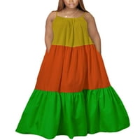 Grianlook дами ежедневни без ръкави летни плаж Sundress Crew Neck Ruffle Long Dress Holiday Swing Maxi рокли