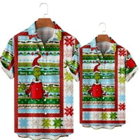 Коледна копче за риза за мъже деца забавно отпечатани небрежни къси ръкави Хавайска санта риза