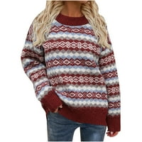 Absuyy пуловери за жени Крерънс Разхлабете пуловер с дълъг ръкав Крюнек плетене зимни пуловери за жени Червен размер XL