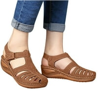 Плоски сандали за жени- кухи небрежни отворени пръсти летни сандали кафяви