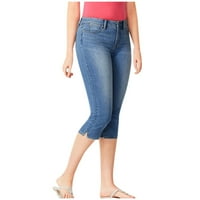 Лабакиха панталони за жени за жени жените високи талии дънкови дънки разтягат тънки панталони Дънки с дължина на телето тъмно синьо