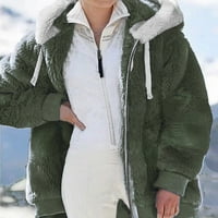 Ecqkame дамски зимен размито яке от руно плюс размер зима топло хлабаво плюшено палто с качулка с качулки с джобове зелено 5xl