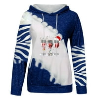 Коледни качулки за жени пуловер Графична мода ежедневна коледна отпечатана блуза с дълъг ръкав блуза пуловер върхове качулки син xxl