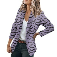 Apepal Womens Halloween Print Blazers Open Front дълъг ръкав Ревел яка работно яке Purple L