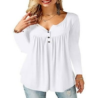 Lumento жени тениска henley v neck tee тениска с дълъг ръкав небрежен пуловер плътна цветна туника блуза бяла m