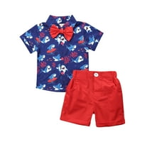 Puloru Baby Boy's Short Loweve Button Buttry Down Rish + червени къси панталони