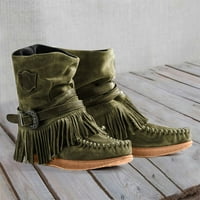 Cuoff Cowgirl Boots Fashion Casual Round Toe Retro Fringe къси плоски обувки Каубойски ботуши за жени