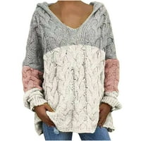 Fesfesfes жени пуловери Небрежни разхлабени плътни цветове V-образно деколте на пуловера върхове с дълъг ръкав върхове блуза за блуза под 10 долара