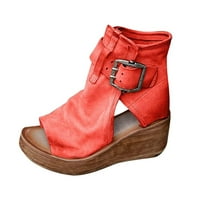 Коледни сделки с Juebong Лятна модна мода за женски обувки с висок клин сандали с дебела подложка за рибена риба римски сандали, 9,5, червено
