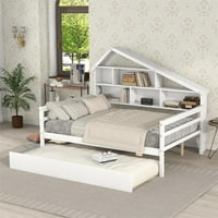 Ubesgoo в пълен размер платформа легло с Trundle и рафтове, бяло