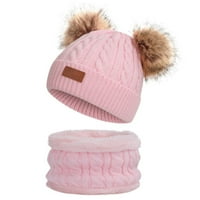 Деца зимна шапка шапка топла плета дебела ски шапка с помпом шал комплект за 1- години за момичета момчета наситено розово