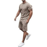 Стамцовите мъже комплекти тоалети летни ежедневни тениски с къс ръкав и годни спортни къси панталони khaki l