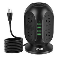 Eygde Power Strip Tower Surge Protector, много щепсел изход с 10 фута дълъг удължителен кабел, променлив ток 3.1A USB портове зареждане на станция за домашен офис