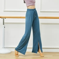 Шомпорт широк крак йога панталони за жени еластични панталони с висока талия на талията, свободни удобни прилепнали разделителни цепки дълги панталони
