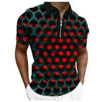 Мъжки стабилни дрехи Мъжки яка риза голф риза Оптичен Turndown 3d Print Outdoor Street къси ръкави с цип печат облекло за моден дизайнер Casual Breath R Red L