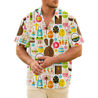 Великденска хавайска риза за мъже и момчета великденски отпечатани редовно прилепване на небрежен къс ръкав копче надолу хавайски ризи Хавайска плажна риза за възрастни деца