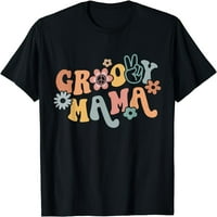 Черна тениска на Retro Groovy Mama - класическо прилепване, кръгла шия, къс ръкав, съвпадащо семейство, парти за първи рожден ден