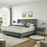 King Bed с една нощна шкаф, проектирана за глава, силни дървени летви + метални крака с ElectroPlate 00029