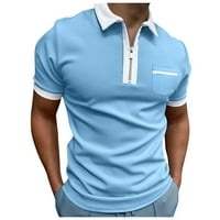 Beeyaso Mens Summer Pocket панел Тениска от тениска мъже с цип риза прилепва ежедневно късо ръкав голф върхове xxl