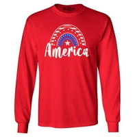 Shop4ever Men's America Patriotic Rainbow 4 -ти юли риза с дълъг ръкав средно червено