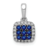 Истински 14kt White Gold Diamond и Sapphire Princess Square Halo висулка; за възрастни и тийнейджъри; За жени и мъже