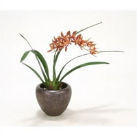 Disttive Designs 9808b Unise Mini Rust & Gold Cymbidium Orchid Plant в бронзов плантатор - червено