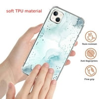 Син акварелен калъф, съвместим с iPhone Plus, естетически дизайн на изкуството TPU Bumper Cover Case
