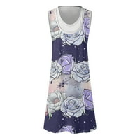 Gotyou облича женски летен екипаж без ръкави за мода ежедневно ретро цвете печат фалшива рокля от две части лилаво xxl