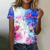 Дамски късо ръкав графични тениски флорални печат екипаж плюс размер тениски ежедневни блузи летни тениски