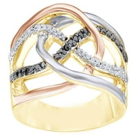 Черно-бял естествен диамантен слоест кръстосано обещание пръстен в 10k три-тон твърдо злато