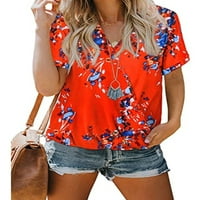 Paille дами върхове v Neck Tee Floral Print Thrish Boho Work Blouse Red S