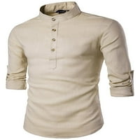 Елелуни мъже официална риза с дълъг ръкав офис тънки ежедневни върхове копчета блуза бяло m