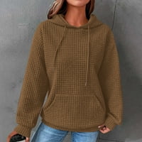 Ersazi дамски жилетки Женски моден джоб с качулка с качулка с дълъг ръкав твърд небрежен горен пуловер на клирънс кафяви сладки суичъри xxl