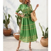 Летни рокли за жени ръкав Дължина на глезена Модна отпечатана А-Лайн Дата Хенли Рокля Зелена S