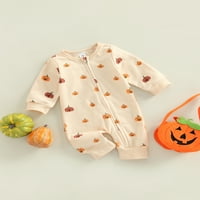 Jaweiwi Хелоуин бебешки ром за есенна пружина, дълъг ръкав кръгла шия тиквен модел цип предни оребчета еднократно комбинезон, размер m